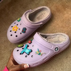 Crocs Fuzzy Lavender With Charms Size 7 Womens